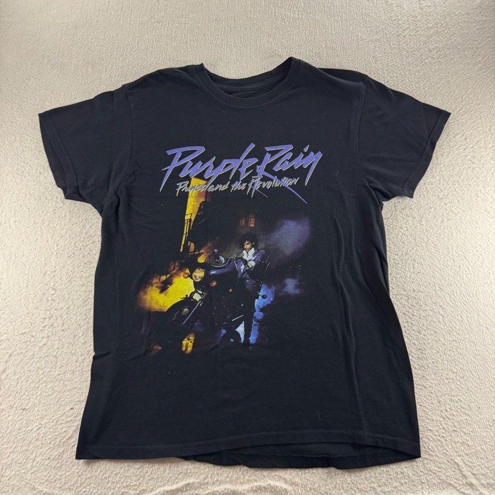 Prince Purple Rain Graphic Tee Mens Medium Black Good Condition Band T-Shirt